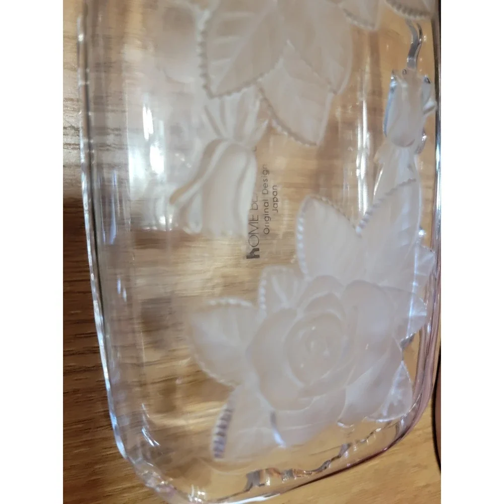 Home Beautiful Crystal Glass Rose Vanity Jewelry Dish with Lid Japan